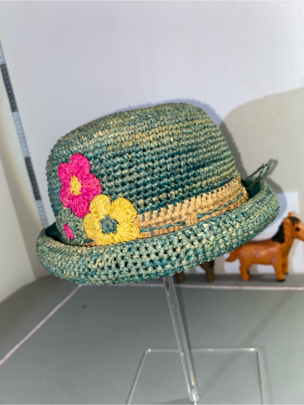 Crocheted Sun Hat with Pink and Yellow Flowers Cottons Brand Unique Mauritian